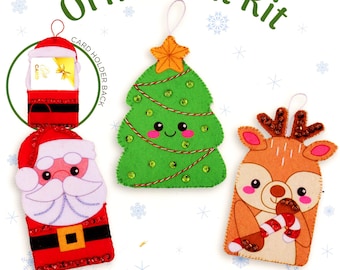 Bucilla Classic Christmas ~ 3 pce. Felt Ornament Kit #49671E Gift Card Holders, Beginners, DIY