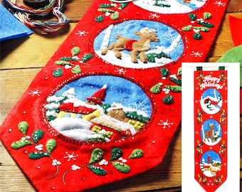 Bucilla Happy Holidays ~ Felt Christmas Wall Hanging Kit #86684, Church, Deer DIY