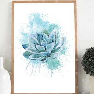 PRINTABLE Watercolor Succulent Art Print Set of 3, Succulent Painting, Botanical Home Decor, Green Plants Wall Art Set INSTANT DOWNLOAD