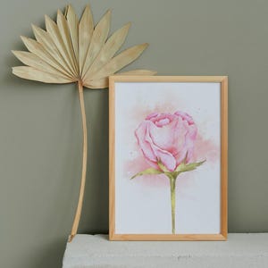 Arte stampabile con acquerello di rosa rosa, download di arte murale floreale, stampa digitale minimalista, poster di fiori ad acquerello, download istantaneo di arte murale