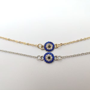 Evil Eye Anklet - Personalized Diamond Eye Anklet - Dainty Gold Eye Ankle Bracelet - Round Crystal Eye Bracelet - Gift for Her 0091