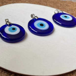 Evil Eye Pendant - Blue Glass Evil Eye Charms 2.5 3 3.5 CM - Glass Eye Pendant - Tear Drop Eye Charm - Round Eye Pendant 0139