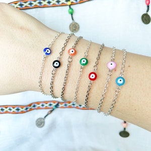Pulseira de mau-olhado - Pulseira Nazar delicada de prata - Pulseira de proteção colorida para mulheres - Joias de mau-olhado 006