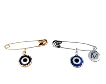 Broche con inicial del Ojo Turco - Regalos para bebés recién nacidos - Regalo del Ojo Turco