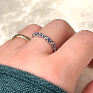 Evil Eye Ring - Colorful Adjustable Evil Eye Ring - Gold Silver Open Blue Eye Ring - Stackable Protection Ring - Gold Evil Eye Ring 0136