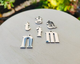 Stainless Steel Initial Charms - Silver Gold Stainless Steel Letter Charm Pendant - Lowercase Letter Charms