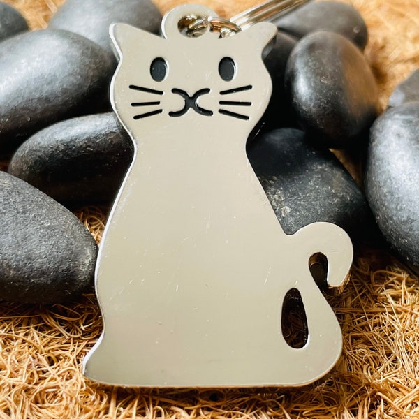 Porte-clés personnalisé pour chat avec charmes en acier inoxydable - Porte-clés pour chat personnalisé - Cadeau pour les amoureux des chats - Cadeau maman chat 0272