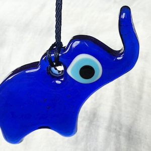 Evil Eye Elephant Figure - 15 CM Glass  Nazar Wall Hanging - Wall Decor - Elephant Figurine 224