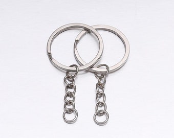 2 pcs Silver Keyring with Link Chain - Set of 2 30 mm Keychain - Keychain Supplies - DIY Keyring Parts - Metal Keychain Ring 0273