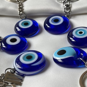 Evil Eye Keychains - Personalized Evil Eye Key Rings - Custom Evil Eye Gift with Letter Charms - Nazar Keychains 0252