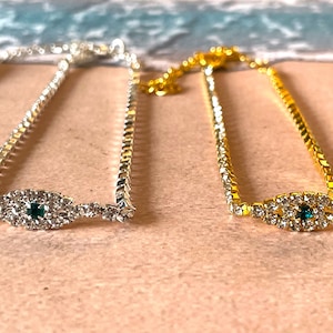 Evil Eye Anklet - Shiny Evil Eye Anklet - Gold Tennis Chain Ankle Bracelet - Diamond Blue Eye Anklet - Silver Tennis Anklet 0072