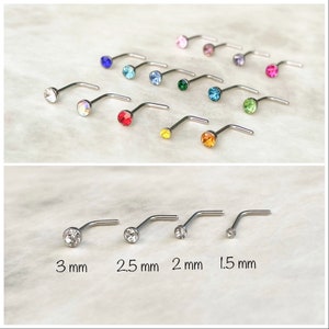 ダイヤモンド ノーズスタッド 20g - 誕生石 ノーズピアス - ミックスカラー L字型 ノーズスタッド 1.5 mm 2 mm 2.5 mm 3 mm - カラフルなノーズピン