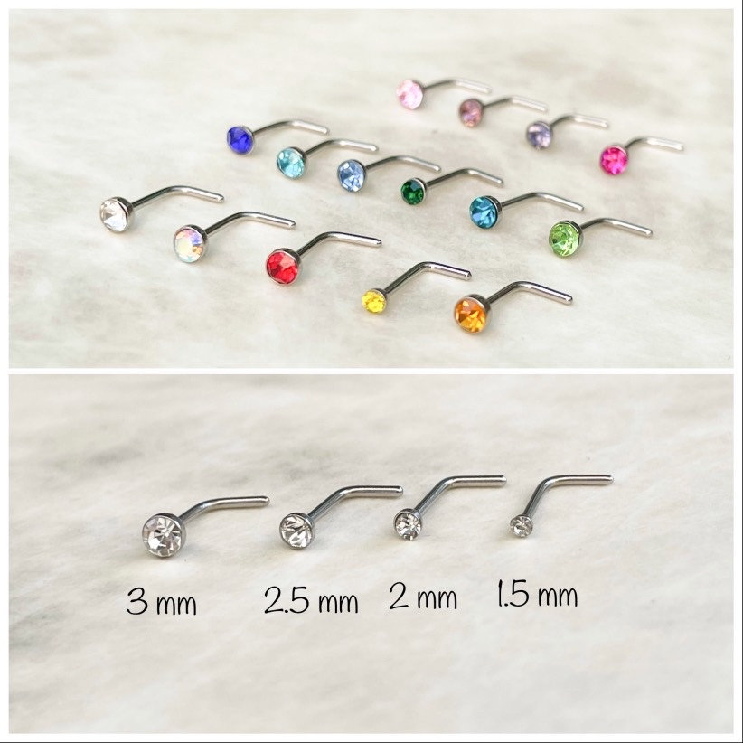 Nose Stud Surgical Steel Clear L-Shape Pin Straight Piercing 1.5mm 2mm  2.5mm 3mm