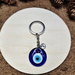 Personalized Evil Eye Keychain - Evil Eye Accessories - Round Blue Eye Keyring - Evil Eye Gift - Glass Eye Keyring - Protection Accessories