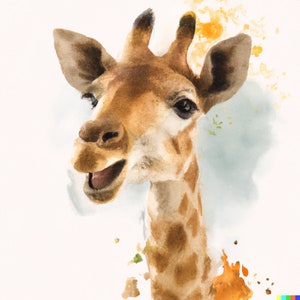 Happy Giraffe Print, Watercolor Nursery Wall Art, Baby Animal Decor, Safari Nursery Print
