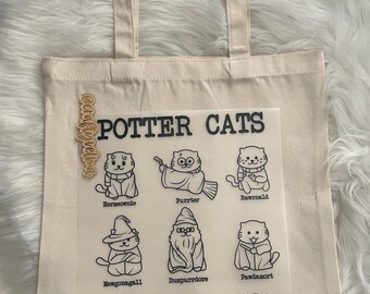 Love Magical  Wizard Cats books school owl broom Canvas Tote Handbag Reusable bag