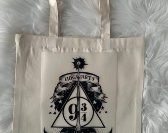 Love Wizards Triangle school castle wand owl magic  books  Canvas Tote Handbag Reusable bag
