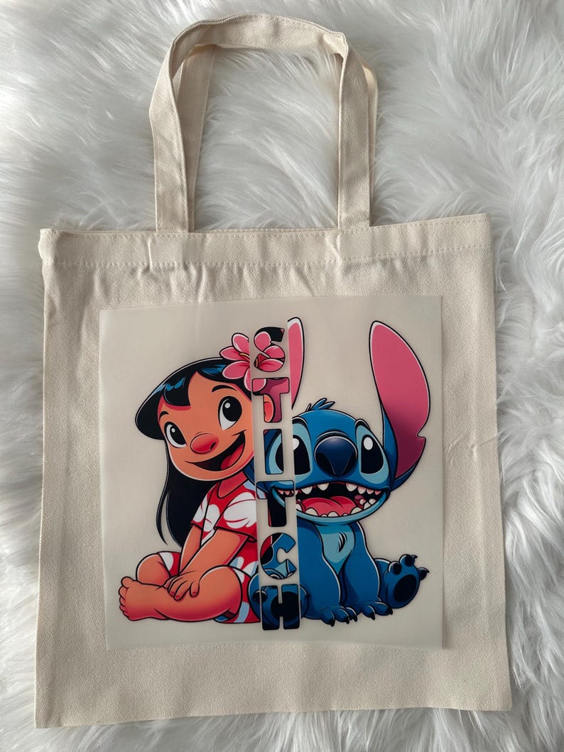Alien Blue Guy stitch Hawaiian Canvas Tote Handbag Reusable bag image 1