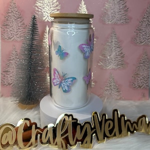 16oz Libbey Glass Beer can Glass cup with multi color butterflies
