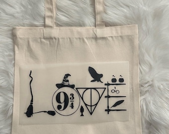 Love Wizards books  School broom owl castle Canvas Tote Handbag Reusable bag