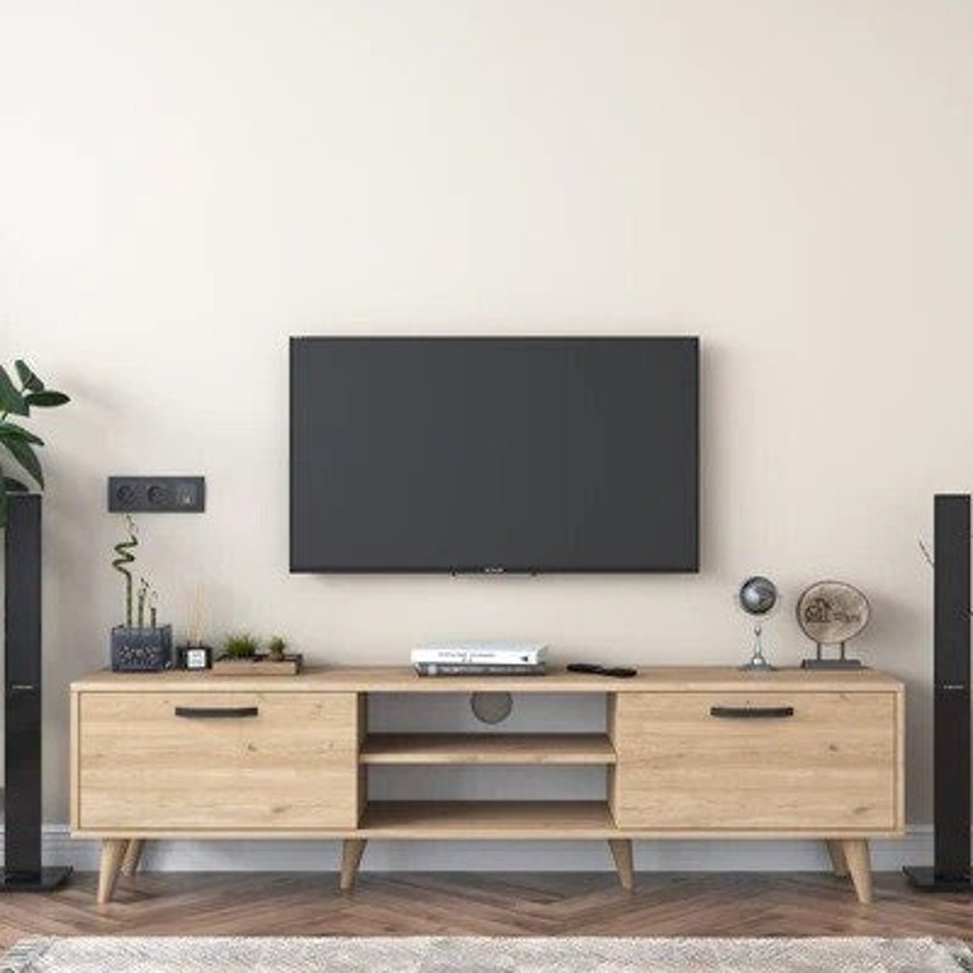 TV Unit Modern Leg TV Stand 180 Cm Basket Walnut Etsy