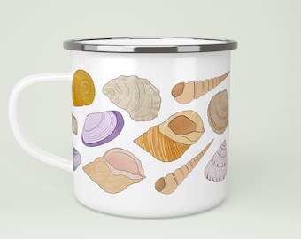 Mug de camping émaillé coquillage : cadeau pour amoureux de la nature côtière