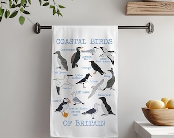 Coastal Birds Tea Towel: 100% Cotton Nautical Kitchen Decor, UK Made
