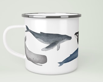 Mug de camping en émail baleine : cadeau pour amoureux de la nature