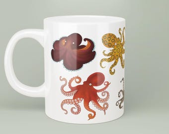 Octopus Ceramic Coffee Mug: Ocean Lover Coastal Decor
