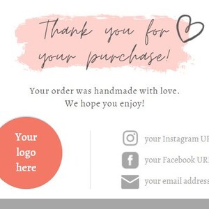 Tarjetas de agradecimiento comerciales imprimibles y editables para sus clientes / Gracias por su compra / Plantilla de tarjeta de agradecimiento para pequeñas empresas