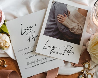 Insert Your Photo Wedding Invitation Template, Double-Sided Photo Wedding Invitation, Two Sided Editable Canva Instant Download