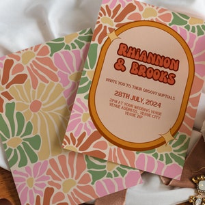 Retro Wedding Invitation Template, Groovy Wedding Stationary, Canva Editable Instant Digital Download