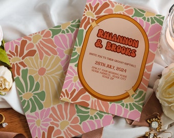 Retro Wedding Invitation Template, Groovy Wedding Stationary, Canva Editable Instant Digital Download