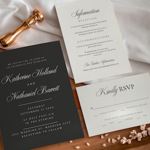 Classic Black and White Wedding Invitation Suite Template, Detail Card and RSVP Card in Invitation Set, Editable Canva Instant Download