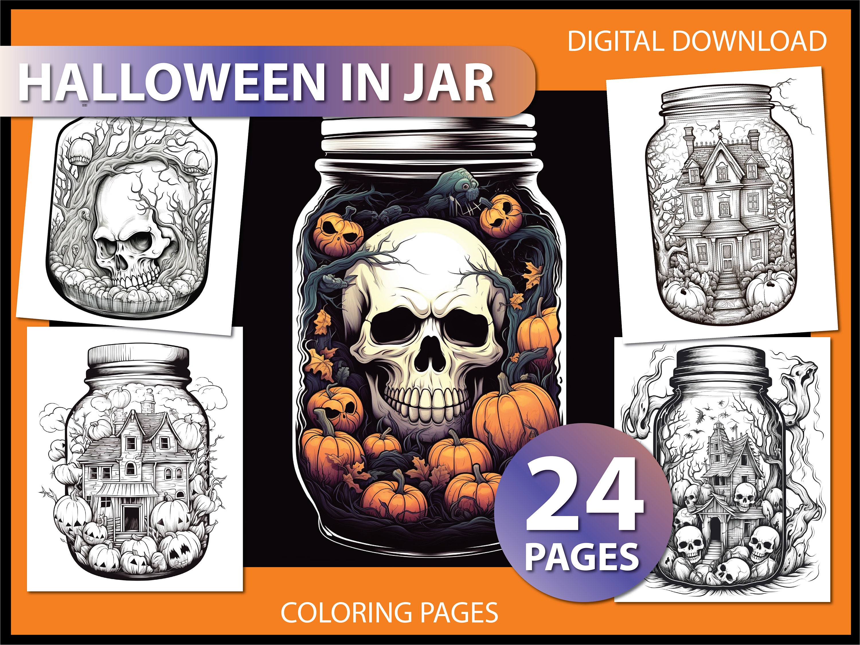 Halloween in a Jar: Adult Coloring Page Coloring Book Adult - Etsy