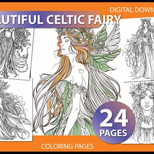 Explore the Enchanting Celtic Fairy Coloring Page for Adults - coloring page adult -digital download - printable PDF - grayscale coloring