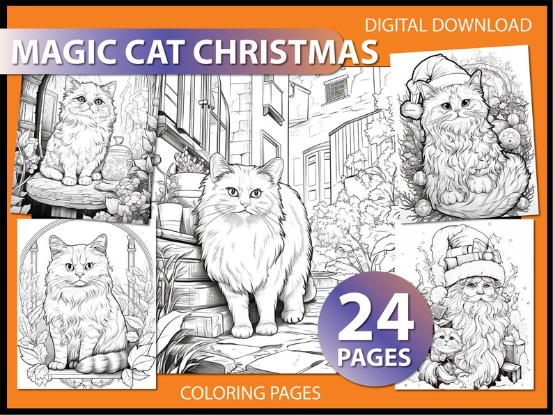 Magic Cat Christmas: Adult Coloring Page Magic Cat Coloring Pages Xmas ...
