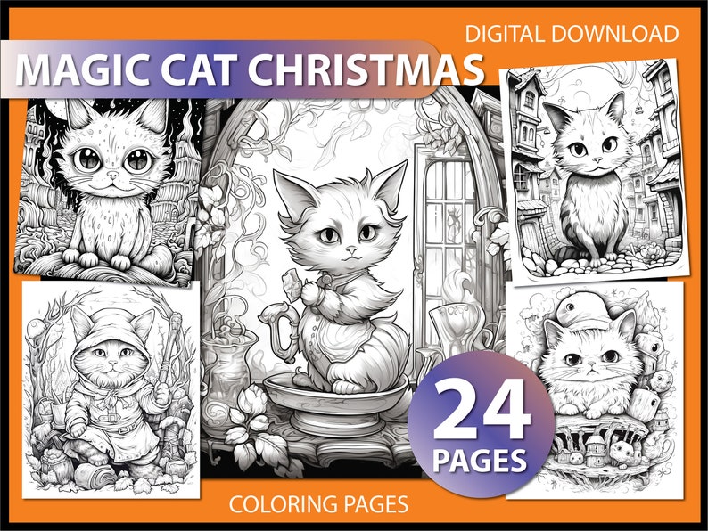 Magic Cat Christmas: Adult Coloring Page Magic Cat Coloring Pages Xmas ...