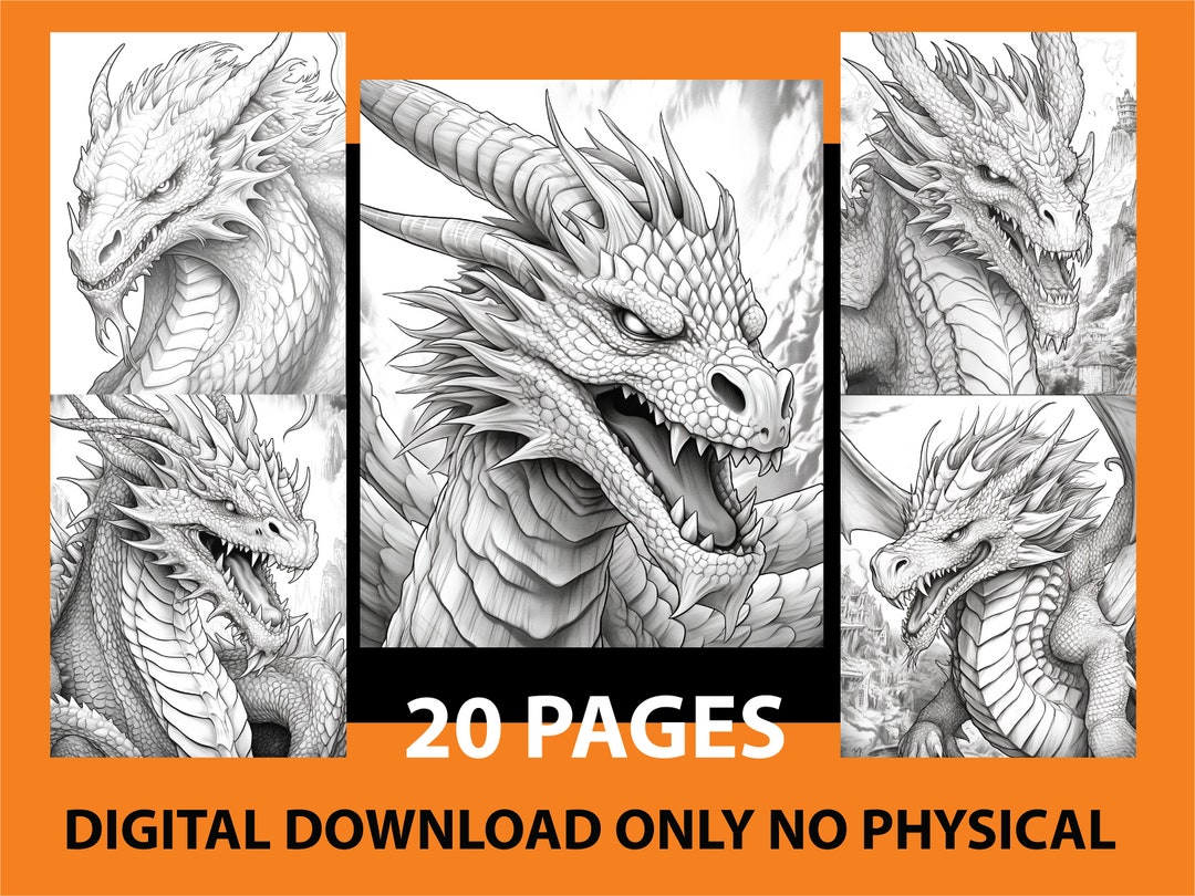 Dragon Fantasy Coloring Page - Coloring Page for Adults - Dragon