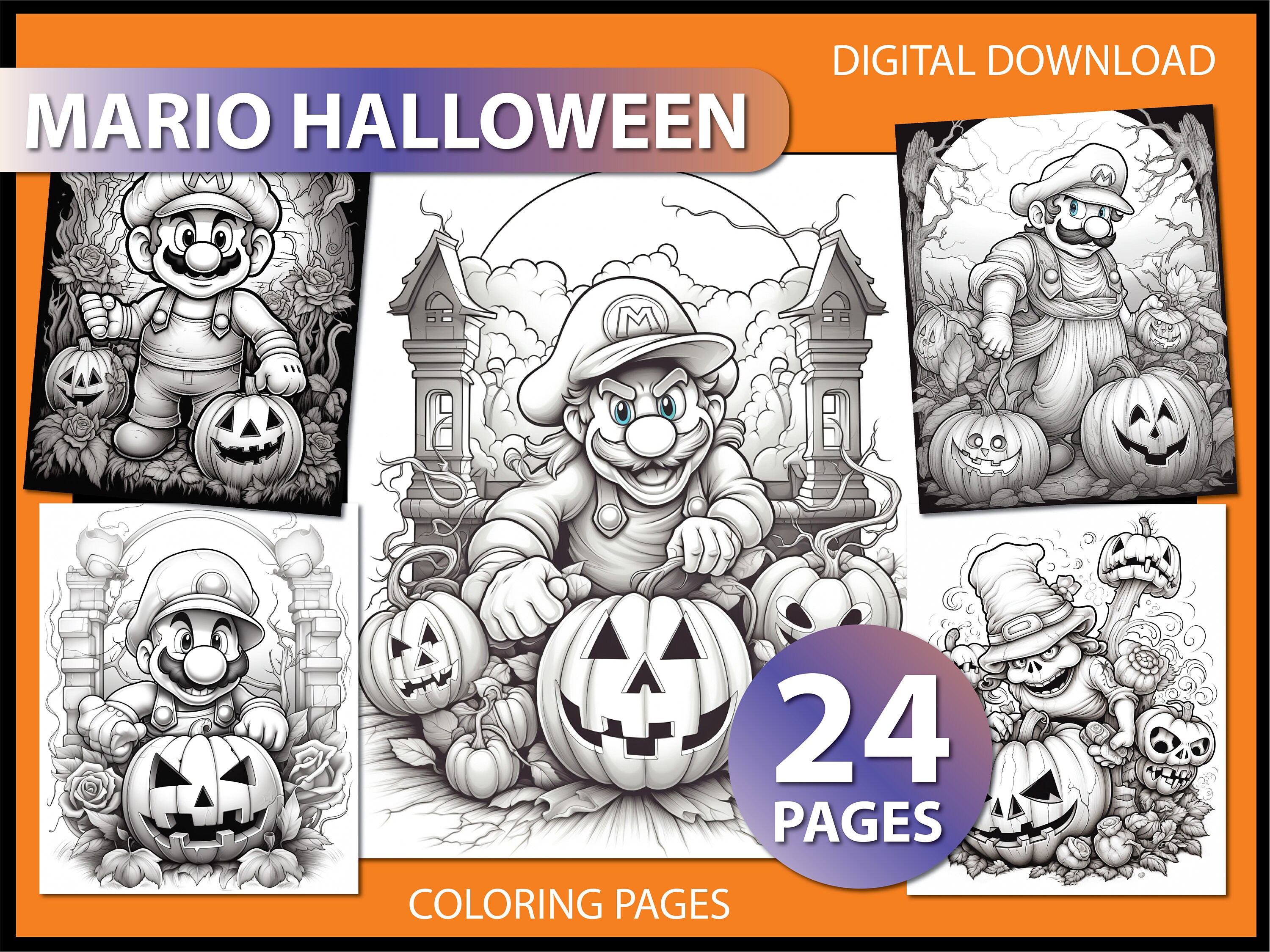 Mario's Halloween Adventure: Adult Coloring Page - Coloring Page Adult ...