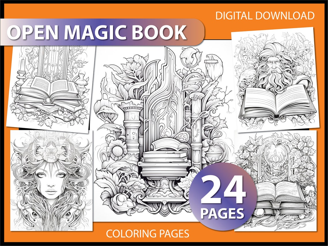 Open Magic Book: Adult Coloring Page Coloring Pages for Adult Magic ...