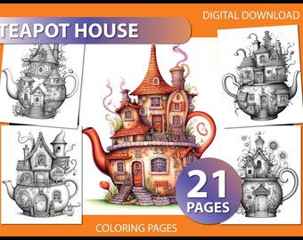 Teapot House Coloring pages for adult - coloring page for adults - teapot house coloring - fantasy teapot house - love coloring teapot house