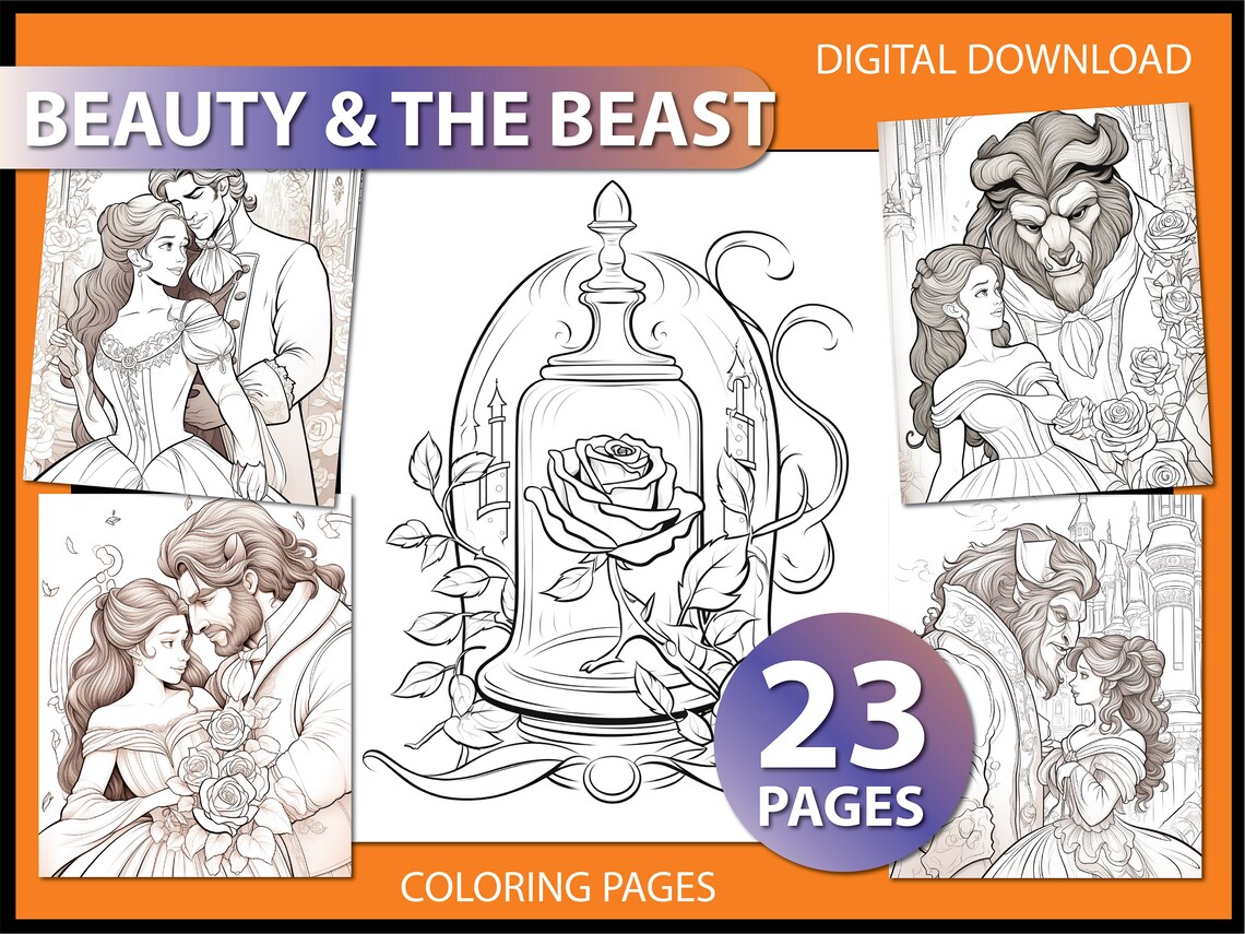 Beauty and the Beast Coloring Pages for Adult Coloring Book Gift for ...