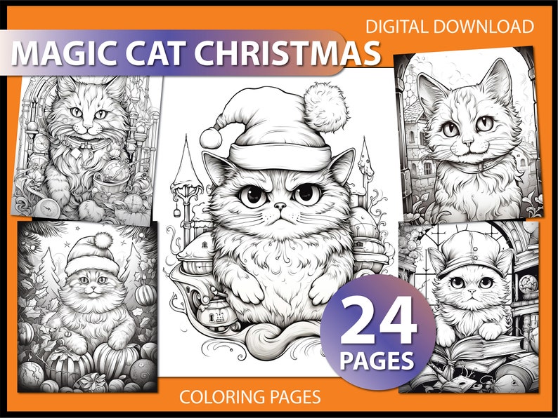 Magic Cat Christmas: Adult Coloring Page Magic Cat Coloring Pages Xmas ...