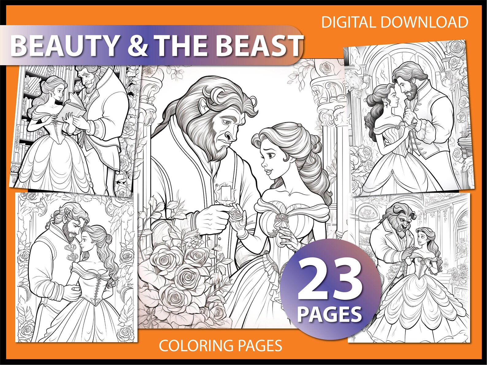 Beauty and the Beast Coloring Pages for Adult Coloring Book - Etsy