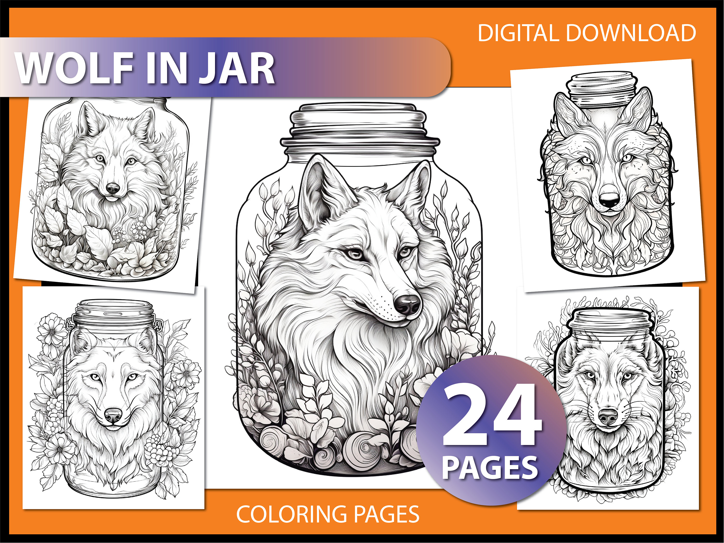 Majestic Spirit: Wolf in a Jar Coloring Pages for Adults Coloring Book ...