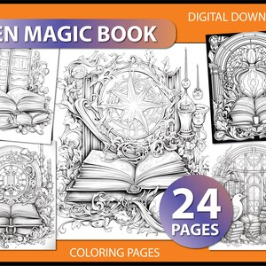 Open Magic Book: Adult Coloring Page - Coloring Pages for Adult - Magic ...
