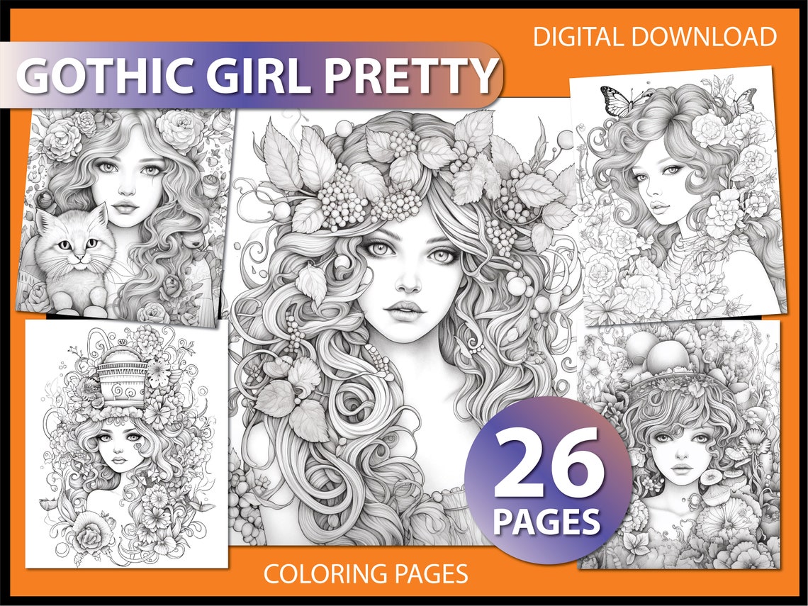Gothic Girl Pretty Coloring Pages for Adult Coloring Book Gothic ...
