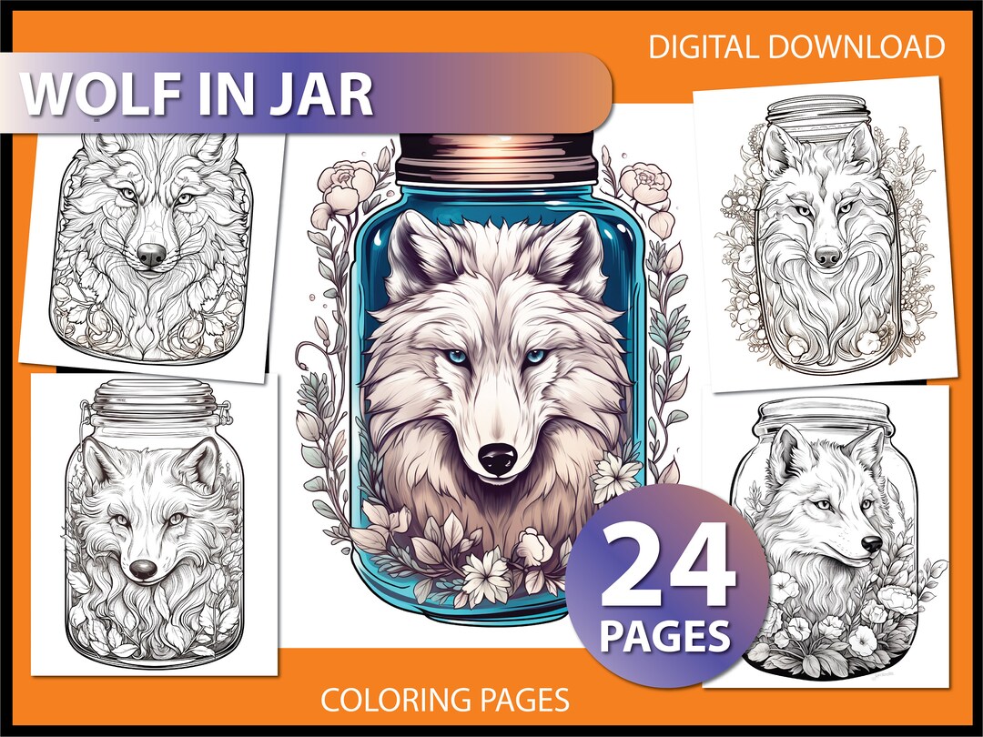 Majestic Spirit: Wolf in a Jar Coloring Pages for Adults - Coloring ...