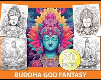 Tranquil Reflections: Buddha's Wisdom - Buddha Fantasy Coloring page for Adults - Coloring pages - Fantasy god asian - Gift for friend